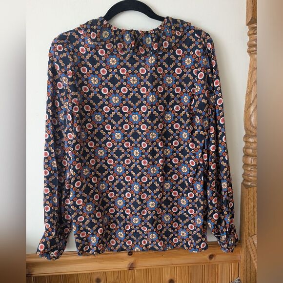 A.P.C. Debbie Ruffle Neck Tassel Floral Diamond Print Size 34 (XS) - Picture 8 of 9